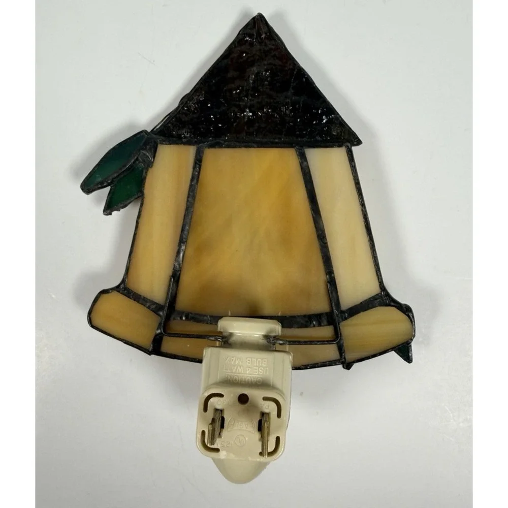Stained Glass Night Light Bird Birdhouse 5" Tall Leaves Vines Nightlight - Picture 3 of 5